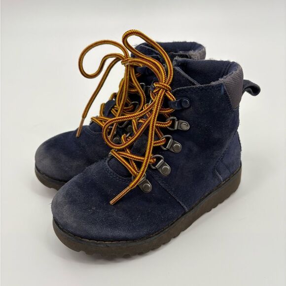 UGG K Hilmar Kids Blue Suede Lace Up 3M Thinsulate Winter Boots Sz 11 - Picture 1 of 7